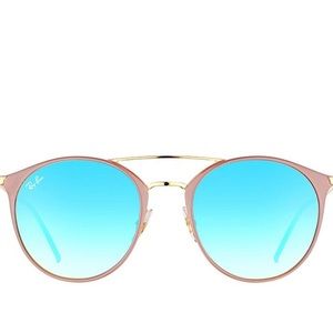 New Ray-Ban RB 3546 90118B 52mm Gold Beige Round Sunglasses Blue Flash Gradient
